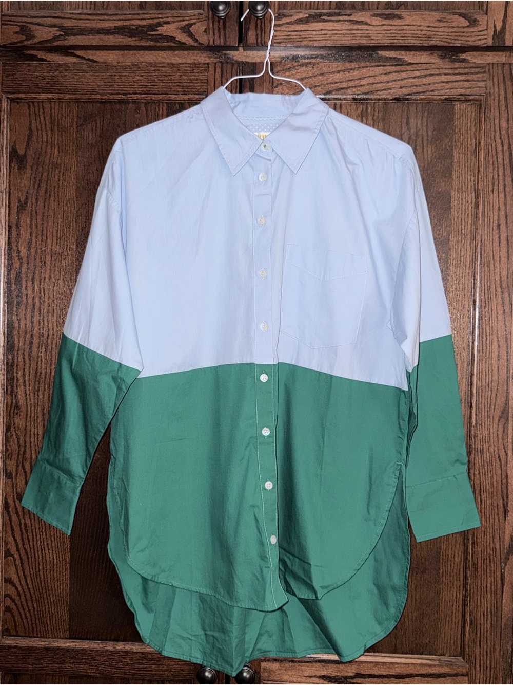NWT Maeve by Anthropologie Two-Tone Pale Blue and Green Button-Down Shirt